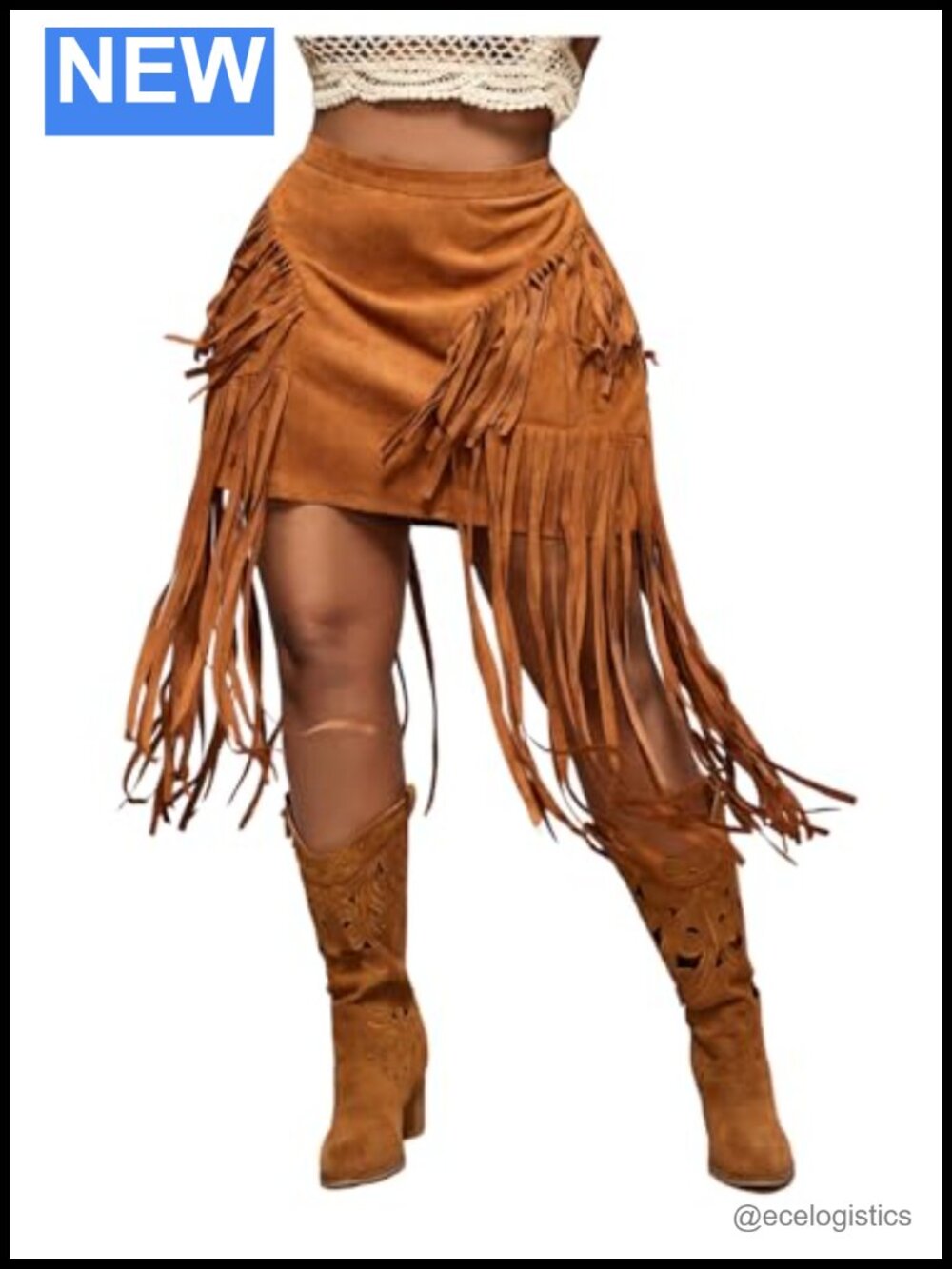 Faux Suede Fringe Western Cowgirl Skirt High Waisted Tassel Concert Rave Plus